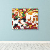 Japanse puppy en ventilator Canvas Afdruk (Insitu (Houten vloer))