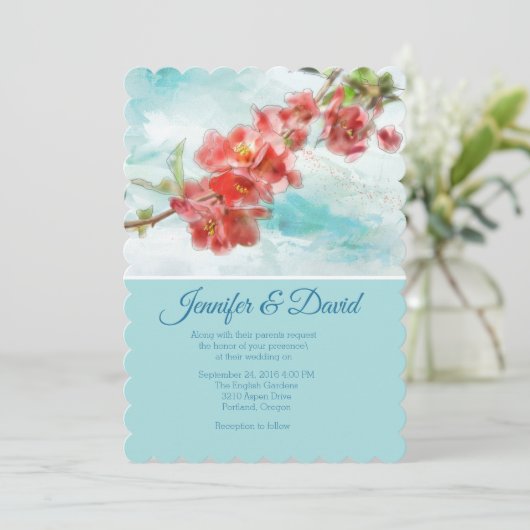 Japanse Quince Custom Wedding Uitnodiging (Staand voorkant)