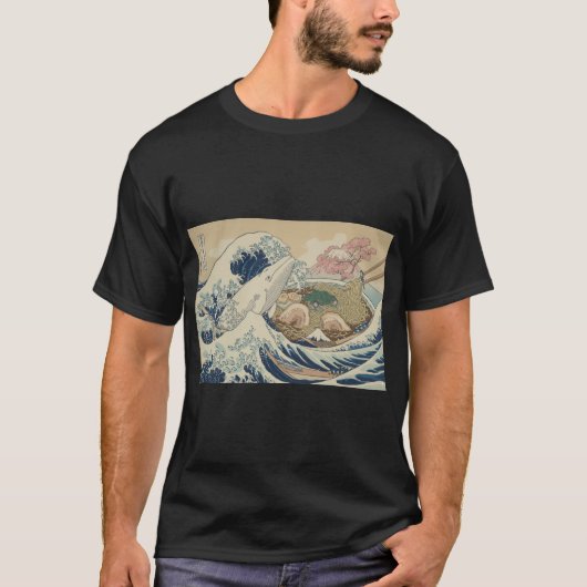 Japanse Ramen Wave met Whale Aesthetic T-shirt (Voorkant)
