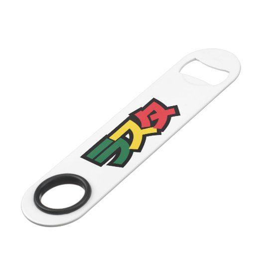 Japanse Rasta ラ タ Groen, Goud en Rood Speed Flessenopener (Voorkant Gekanteld)