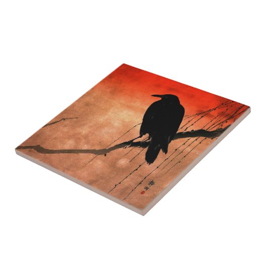 Japanse Raven Ceramic Tile Tegeltje (Zijkant)