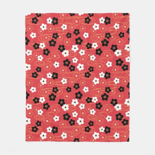 Japanse Red Sakura Cherry Blossom Flowers Fleece Deken (Voorkant)