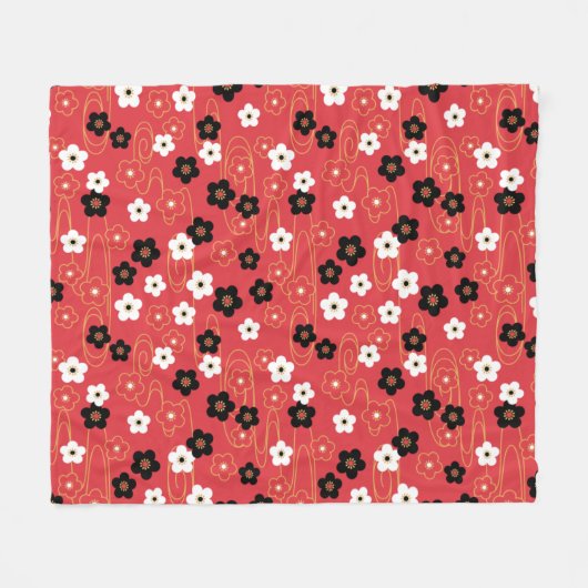 Japanse Red Sakura Cherry Blossom Flowers Fleece Deken (Voorkant (Horizontaal))