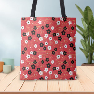 Japanse Red Sakura Cherry Blossom Flowers Tote Bag