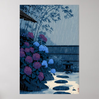 Japanse Regen Muurkunst - Stille Tuin Scene met Poster
