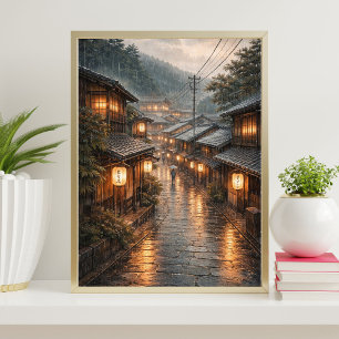 Japanse Regenstraat Poster   Kyoto Nacht Muur