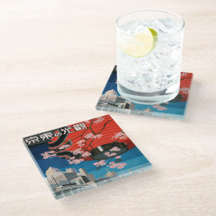  japanse reisposter Glass uit 1930 in Tokio Glazen Onderzetter