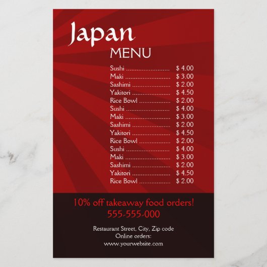 Japanse restaurantvlieger flyer (Achterkant)