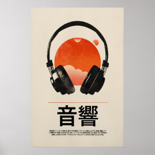 Japanse Retro Muziekposter Vintage Hoofdtelefoons  Poster