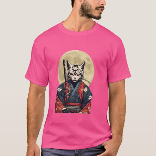Japanse Retro Samurai Cat Warrior T-shirt (Voorkant)