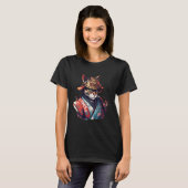 Japanse Retro Samurai Cat Warrior T-shirt (Voorkant volledig)
