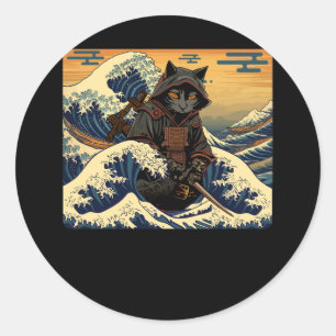 Japanse Retro Samurai Kat De Grote Golf Door Hokus Ronde Sticker