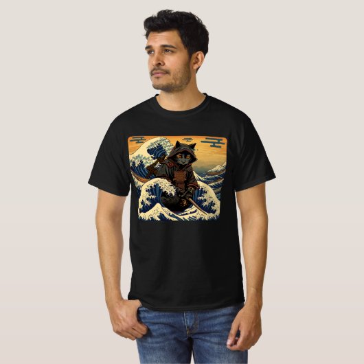 Japanse Retro Samurai Kat De Grote Golf Door Hokus T-shirt (Voorkant volledig)