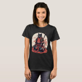 Japanse Retro Samurai Kat Krijger T-Shirt (Voorkant volledig)