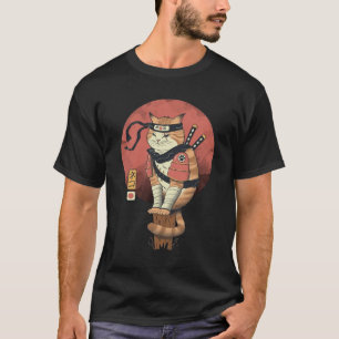  Japanse Retro Sushi Samurai Neko Cat T-shirt
