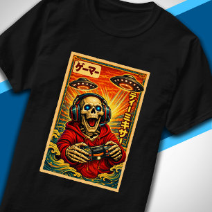Japanse Retro Vintage UFO Skelet Grappige Gamer T-shirt