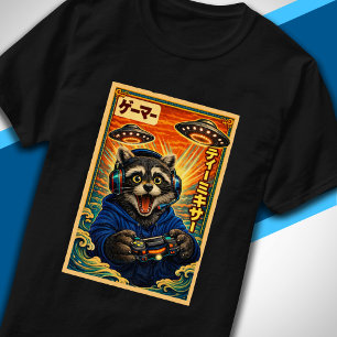 Japanse Retro Vintage UFO Wasbeer Grappige Gamer T-shirt