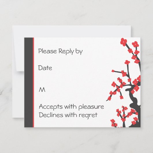 Japanse Rode Cherry Blossom RSVP Kaartje (Voorkant)