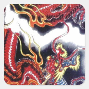 Japanse rode draak vierkante sticker