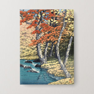 Japanse Rode Esdoorn Rivier Shin-hanga Poster Button