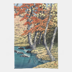 Japanse Rode Esdoorn Rivier Shin-hanga Poster Theedoek
