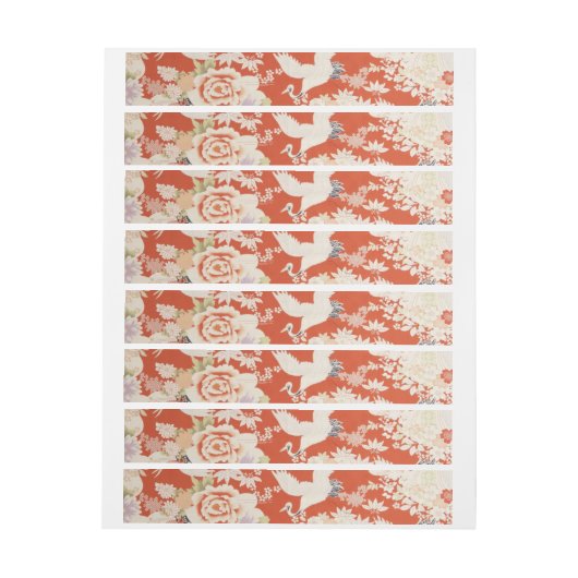 Japanse Rode Kimono Crane Pattern Sakura Flowers Adreslabel Wikkel (Vel)