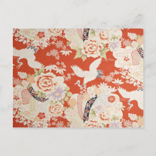 Japanse Rode Kimono Crane Pattern Sakura Flowers Briefkaart