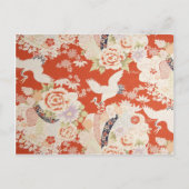 Japanse Rode Kimono Crane Pattern Sakura Flowers Briefkaart (Voorkant)