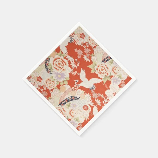 Japanse Rode Kimono Kraanpatroon Sakura Bloemen Servet (Hoek)