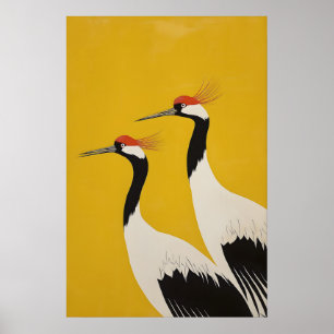 Japanse Rode Kroon Kraan Kunstprint Minimalistisch Poster
