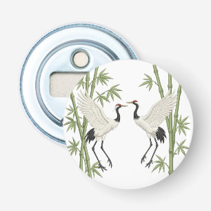 Japanse Rode Kroon Kraanvogels Borduurwerk Bamboe Button Flesopener