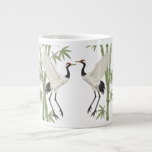 Japanse Rode Kroon Kraanvogels Borduurwerk Bamboe Grote Koffiekop