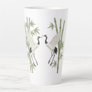 Japanse Rode Kroon Kraanvogels Borduurwerk Bamboe Latte Mok
