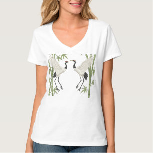 Japanse Rode Kroonkraan Borduurwerk Bamboe cadeau T-shirt