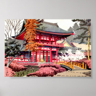 Japanse Rode Tempel Lente Poster