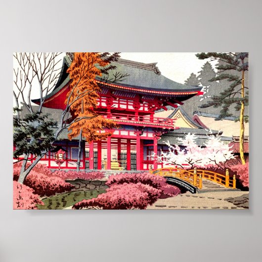 Japanse Rode Tempel Lente Poster (Voorkant)