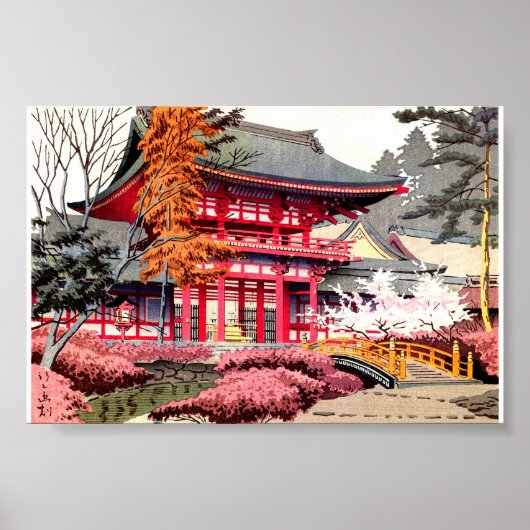 Japanse Rode Tempel Lente Poster (Voorkant)