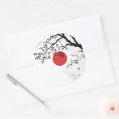 Japanse Rode Zon & Kwast Boom Kunst Ronde Sticker (Envelop)