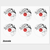 Japanse Rode Zon & Kwast Boom Kunst Ronde Sticker (Vel)
