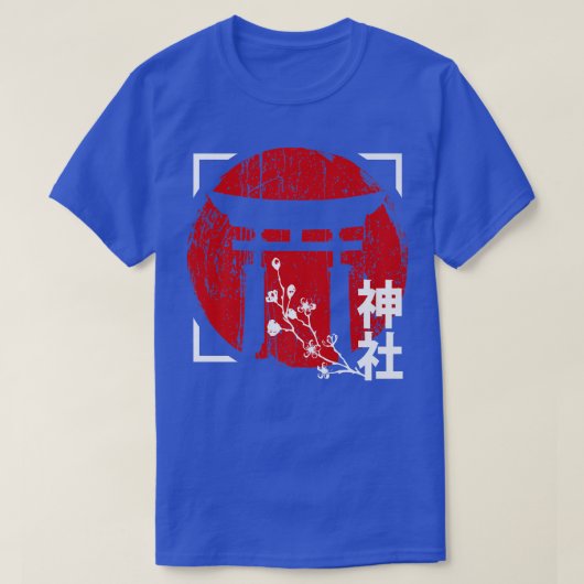 Japanse Rode zon met Shrine en Sakura Cherry Blo T-shirt (Design voorkant)