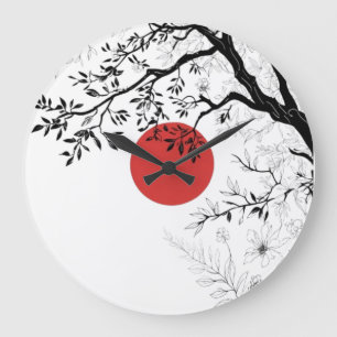 Japanse Rode Zon & Penseelboom Kunst Grote Klok