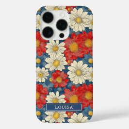 Japanse Rood Bloemmotief met Initialen iPhone 16 Pro Hoesje