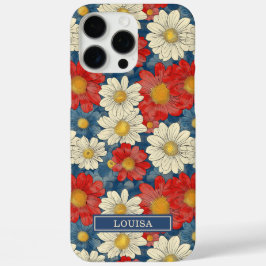 Japanse Rood Bloemmotief met Initialen iPhone 16 Pro Max Hoesje