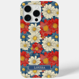 Japanse Rood Bloemmotief met Initialen iPhone 15 Pro Max Hoesje