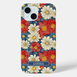 Japanse Rood Bloemmotief met Initialen iPhone 15 Case