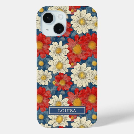 Japanse Rood Bloemmotief met Initialen Case-Mate iPhone Case (Achterkant)