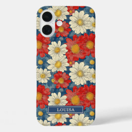Japanse Rood Bloemmotief met Initialen iPhone 16 Plus Hoesje