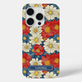 Japanse Rood Bloemmotief met Initialen iPhone 15 Pro Case