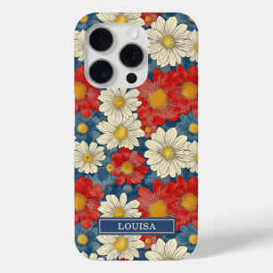 Japanse Rood Bloemmotief met Initialen iPhone 15 Pro Case
