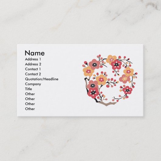 Japanse roodbloesems Cirkel Visitekaartje (Voorkant)